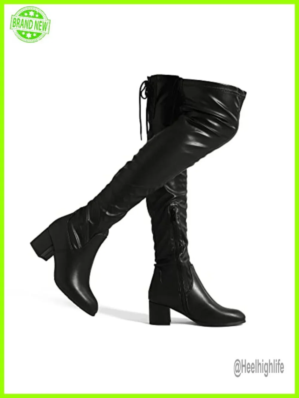 Thigh High Chunky Heel Boots, Over the Knee Stretch Boots with Block Heel